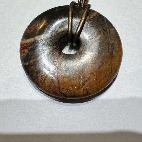 Semi Precious Stone Donut Pendant Necklace with Gold leather Cord - Picture 4 of 5